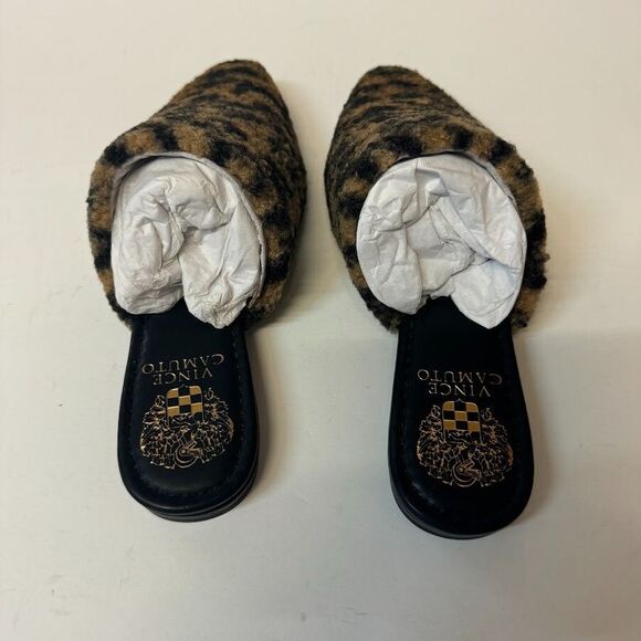 Vince Camuto Womens 6.5 M Leopard Animal Print Fuzzy Flat Clog Shoes NIB ZF8 - Picture 4 of 4